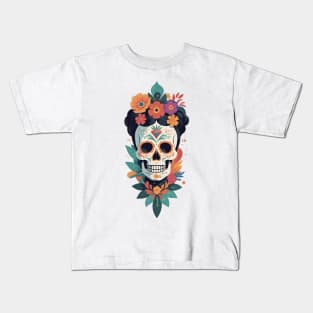 Frida's Floral Sugar Skull: Illustrated Tribute Kids T-Shirt